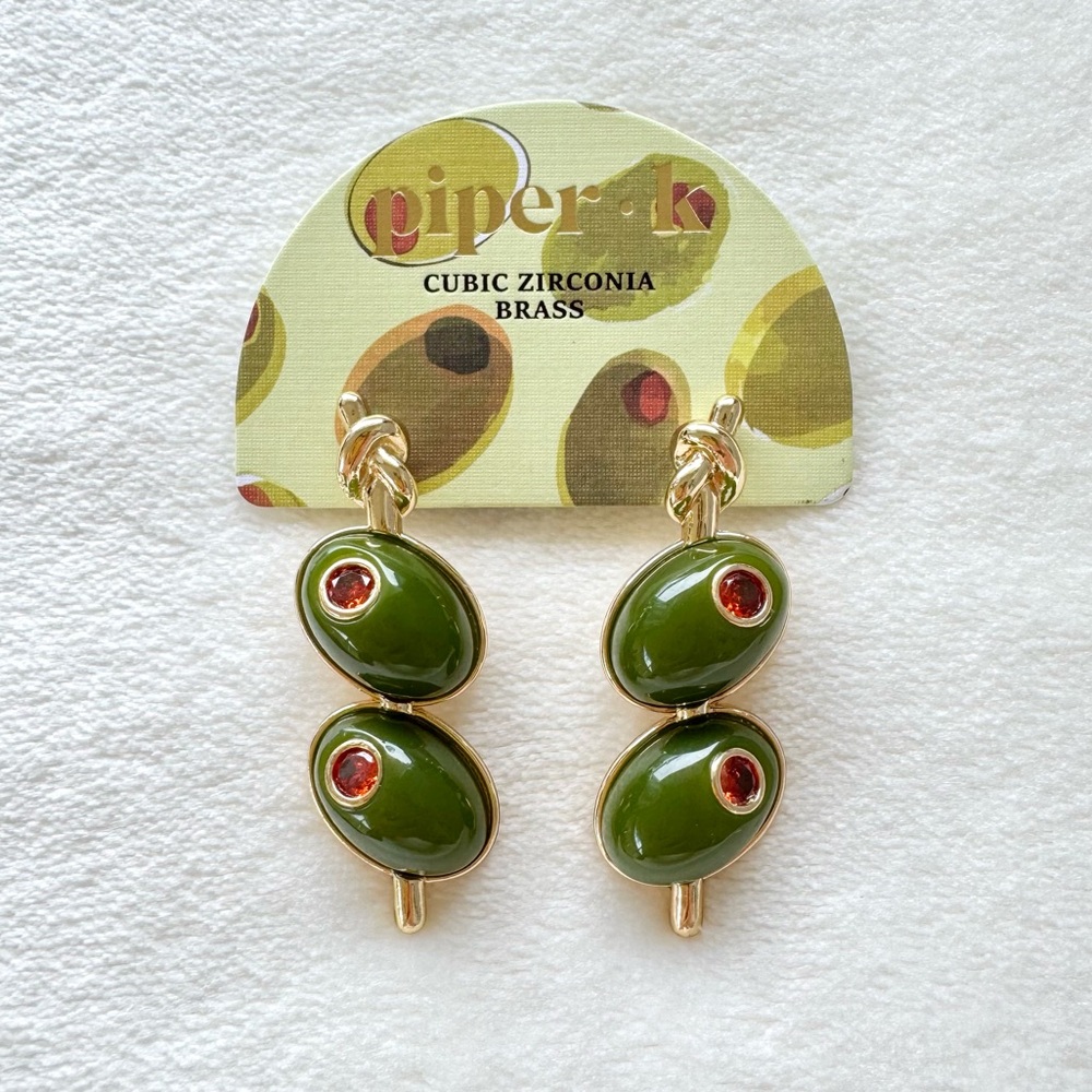 Piper K Martini Olives Earrings w/ Cubic Zirconia